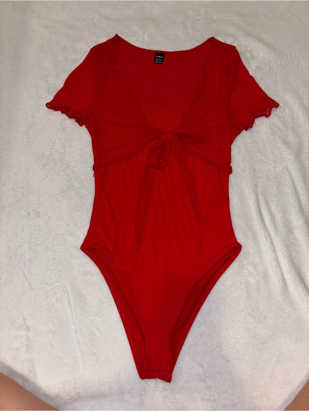 Red One-Piece Bodysuit with Front Tie